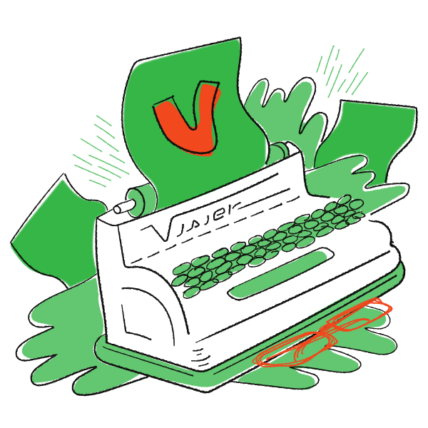 Illustration of a typewriter with a Visier page