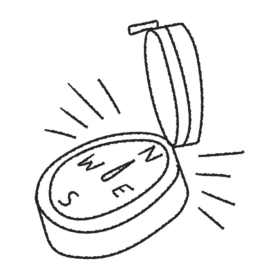 An open pocket compass