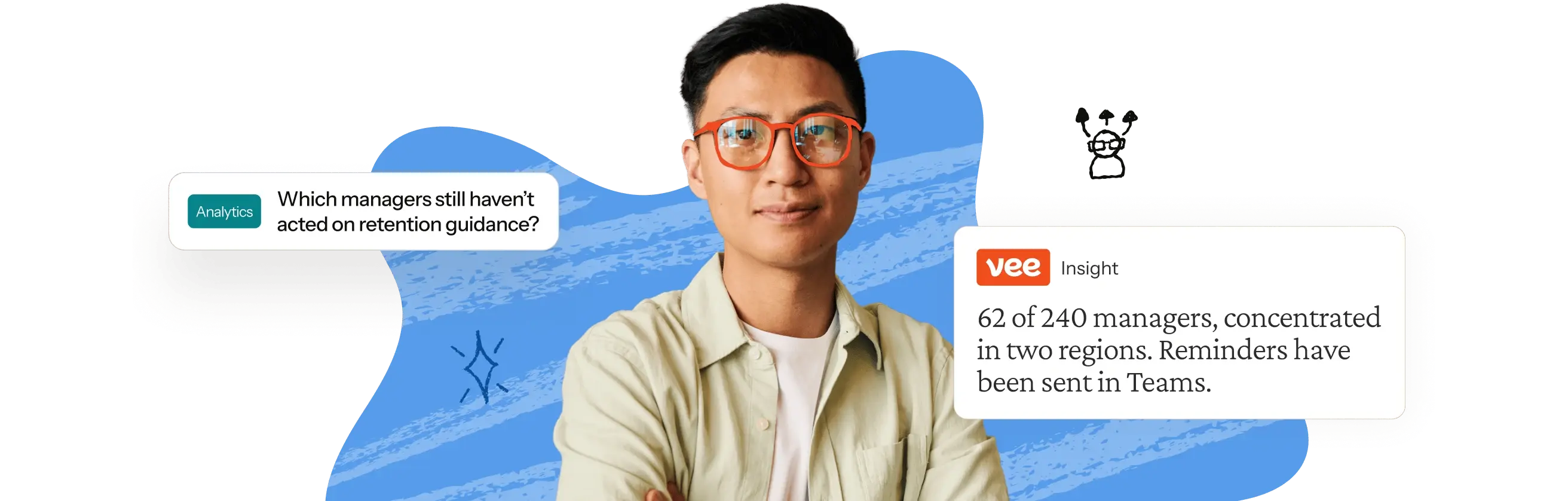 Talent leader at a laptop with a Vee insight card